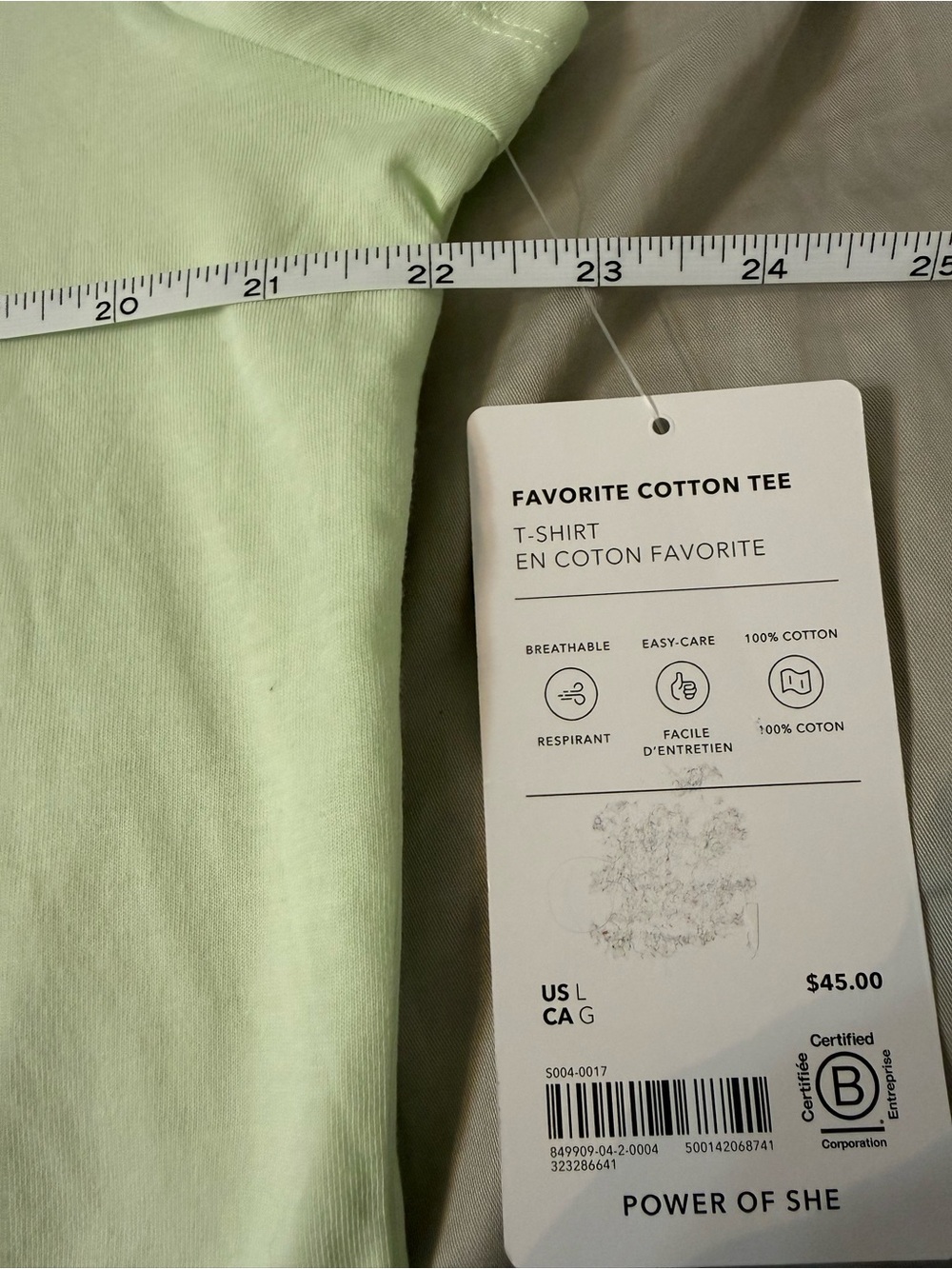 ATHLETA- Large - Favorite Cotton Tee - Light Green(NWT)
